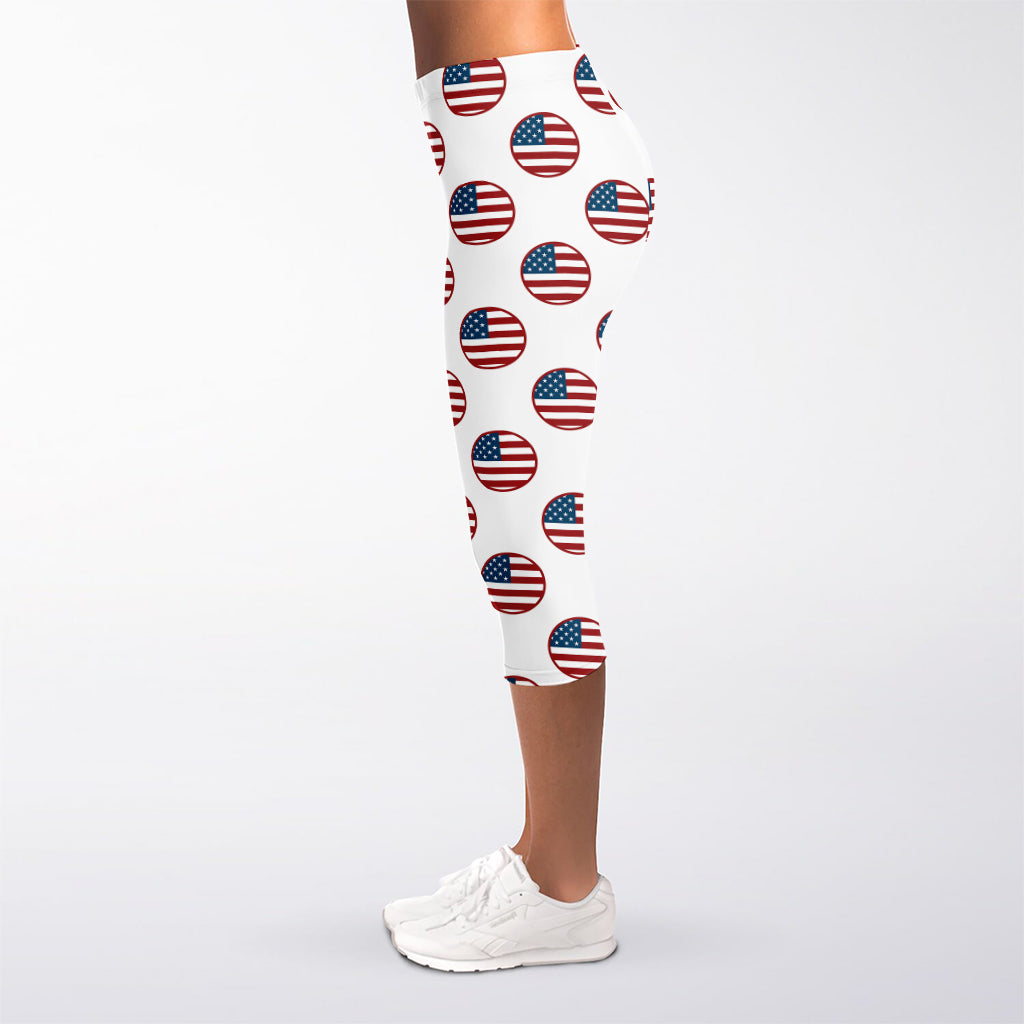 American Circle Flag Pattern Print Women's Capri Leggings