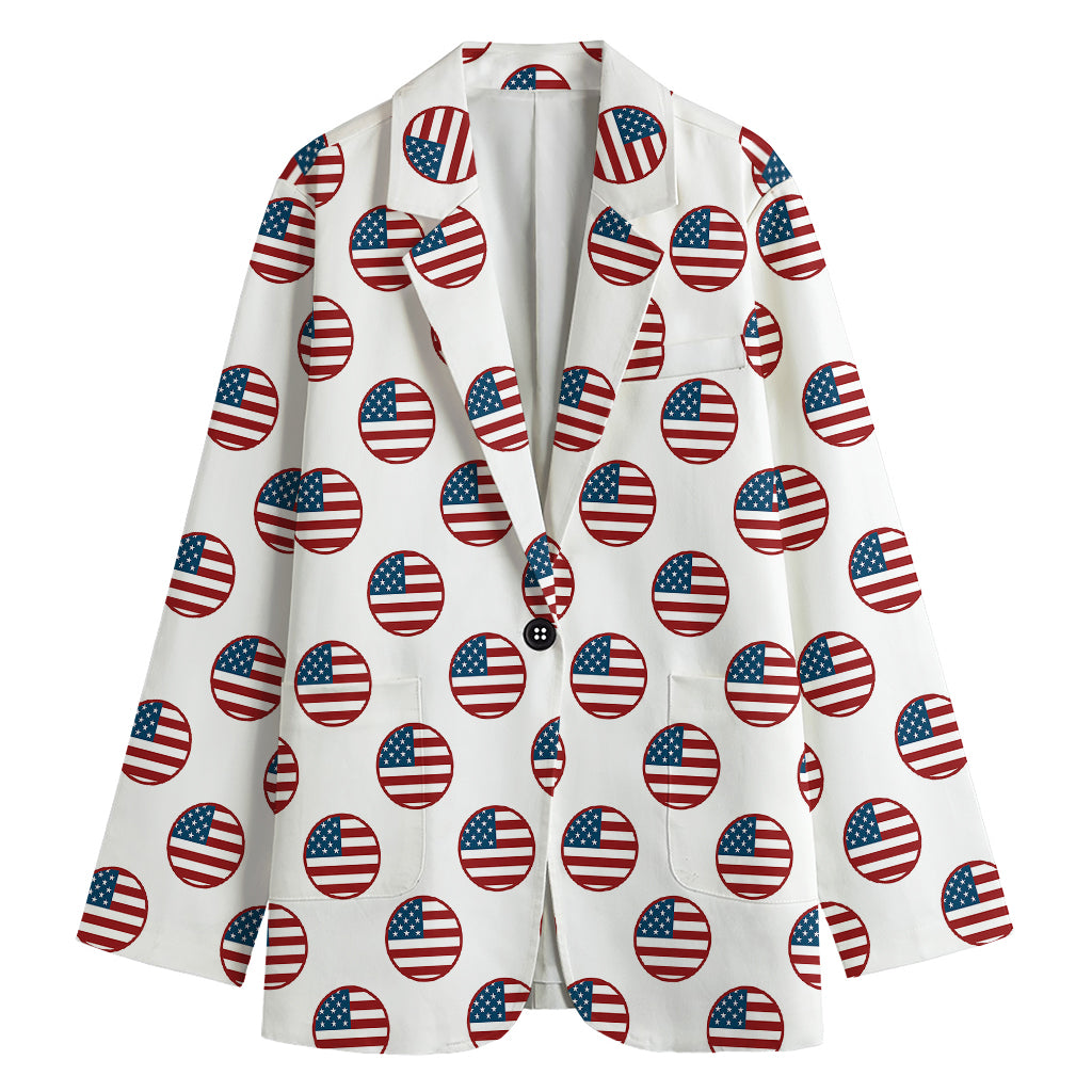 American Circle Flag Pattern Print Women's Cotton Blazer