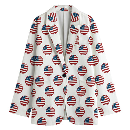 American Circle Flag Pattern Print Women's Cotton Blazer
