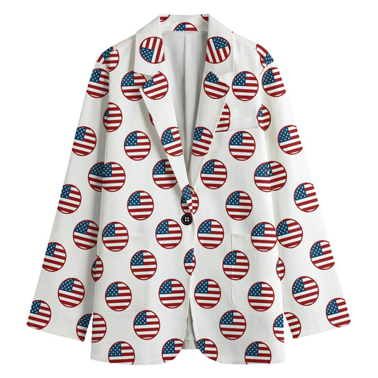 American Circle Flag Pattern Print Women's Cotton Blazer