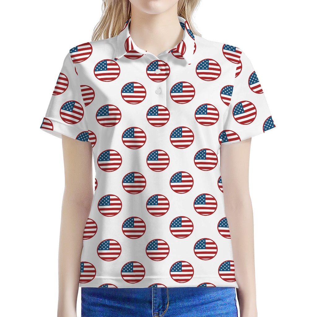 American Circle Flag Pattern Print Women's Polo Shirt