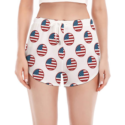 American Circle Flag Pattern Print Women's Split Running Shorts