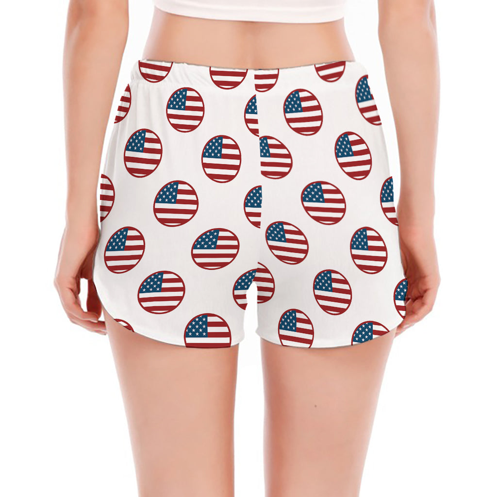 American Circle Flag Pattern Print Women's Split Running Shorts