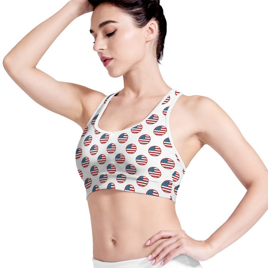 American Circle Flag Pattern Print Women's Sports Bra