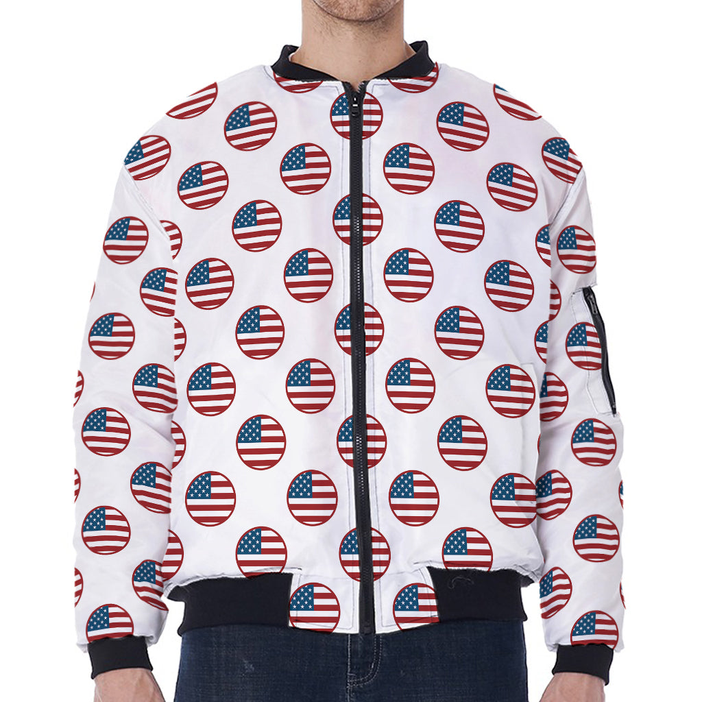 American Circle Flag Pattern Print Zip Sleeve Bomber Jacket