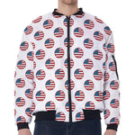 American Circle Flag Pattern Print Zip Sleeve Bomber Jacket