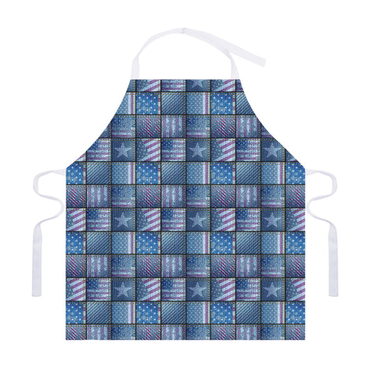 American Denim Patchwork Pattern Print Adjustable Apron