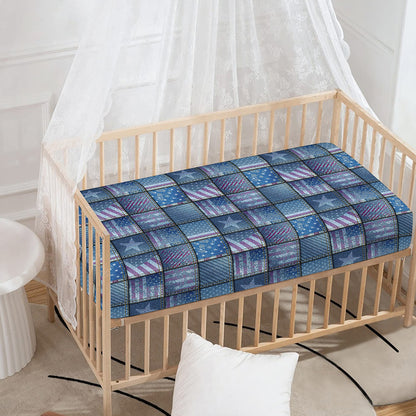 American Denim Patchwork Pattern Print Baby Crib Sheet