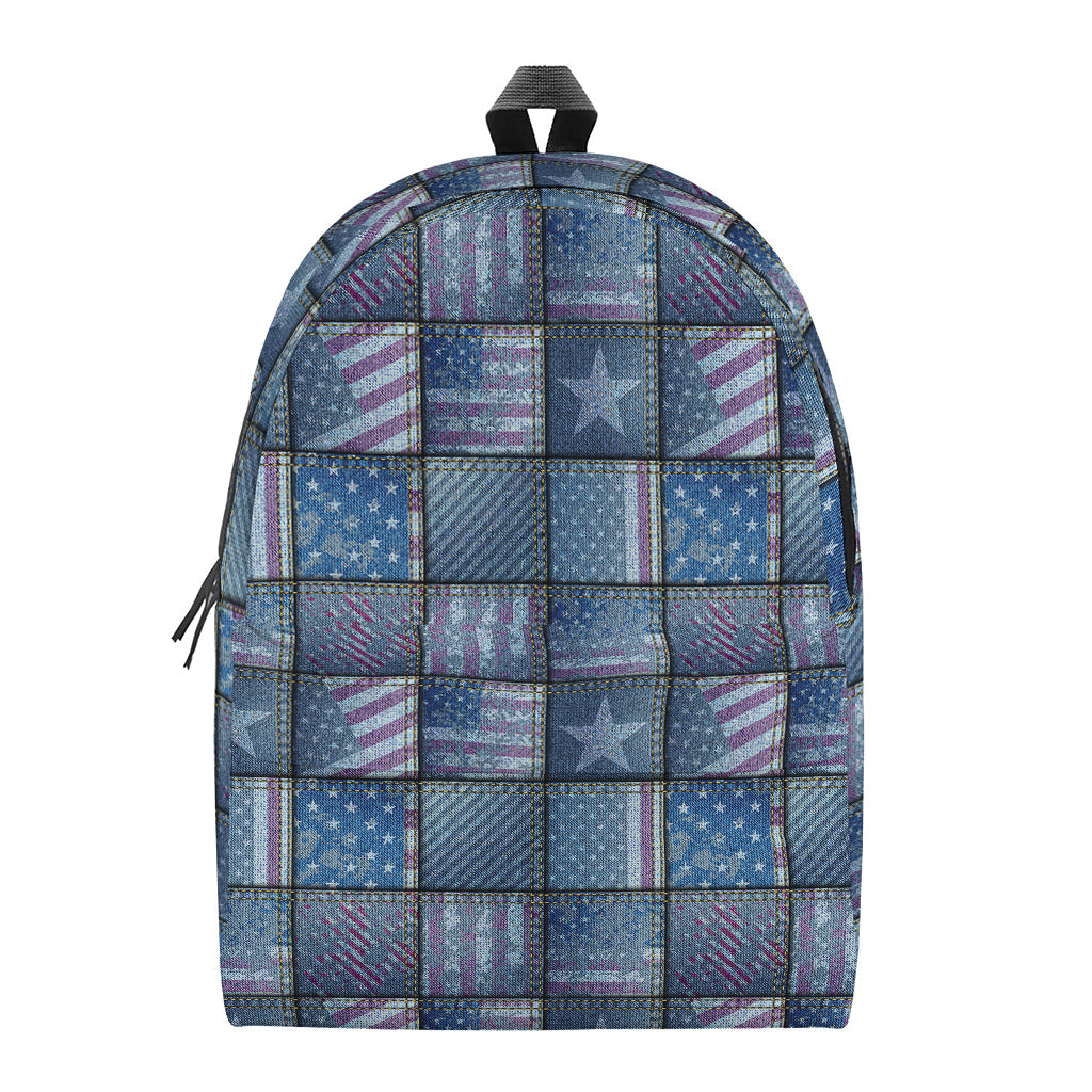 American Denim Patchwork Pattern Print Backpack