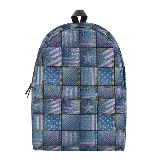 American Denim Patchwork Pattern Print Backpack