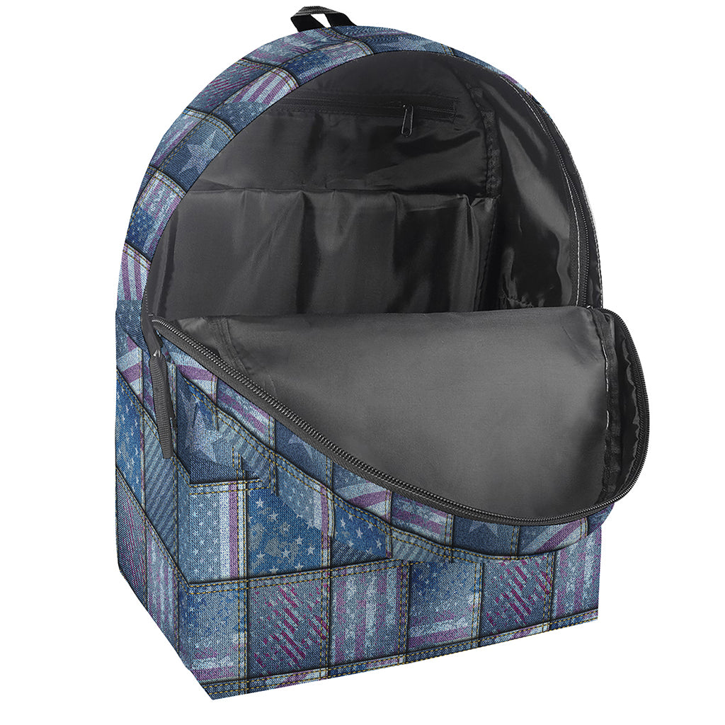 American Denim Patchwork Pattern Print Backpack