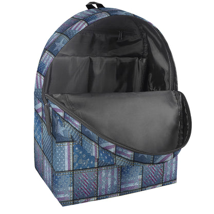 American Denim Patchwork Pattern Print Backpack