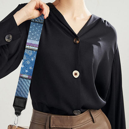 American Denim Patchwork Pattern Print Bag Strap