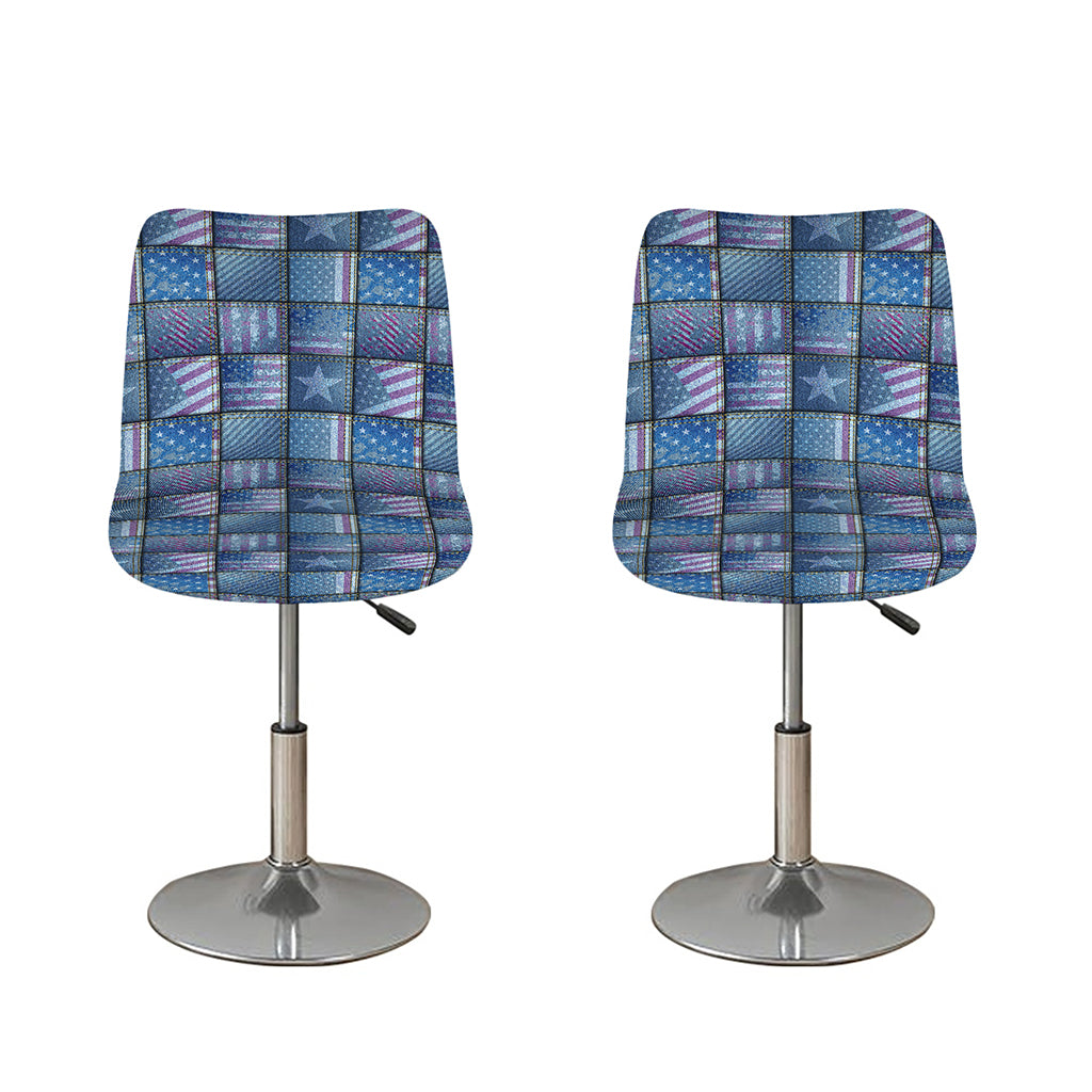 American Denim Patchwork Pattern Print Bar Stool Covers