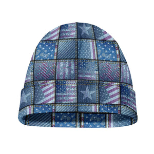 American Denim Patchwork Pattern Print Beanie