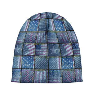 American Denim Patchwork Pattern Print Beanie