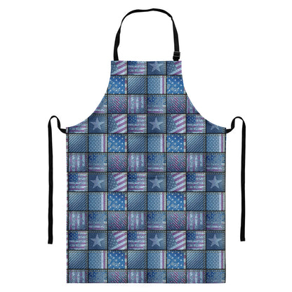 American Denim Patchwork Pattern Print Bib Apron With Pocket