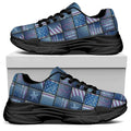 American Denim Patchwork Pattern Print Black Chunky Shoes