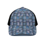 American Denim Patchwork Pattern Print Black Mesh Trucker Cap