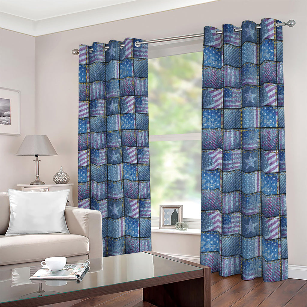 American Denim Patchwork Pattern Print Blackout Grommet Curtains