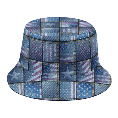 American Denim Patchwork Pattern Print Bucket Hat