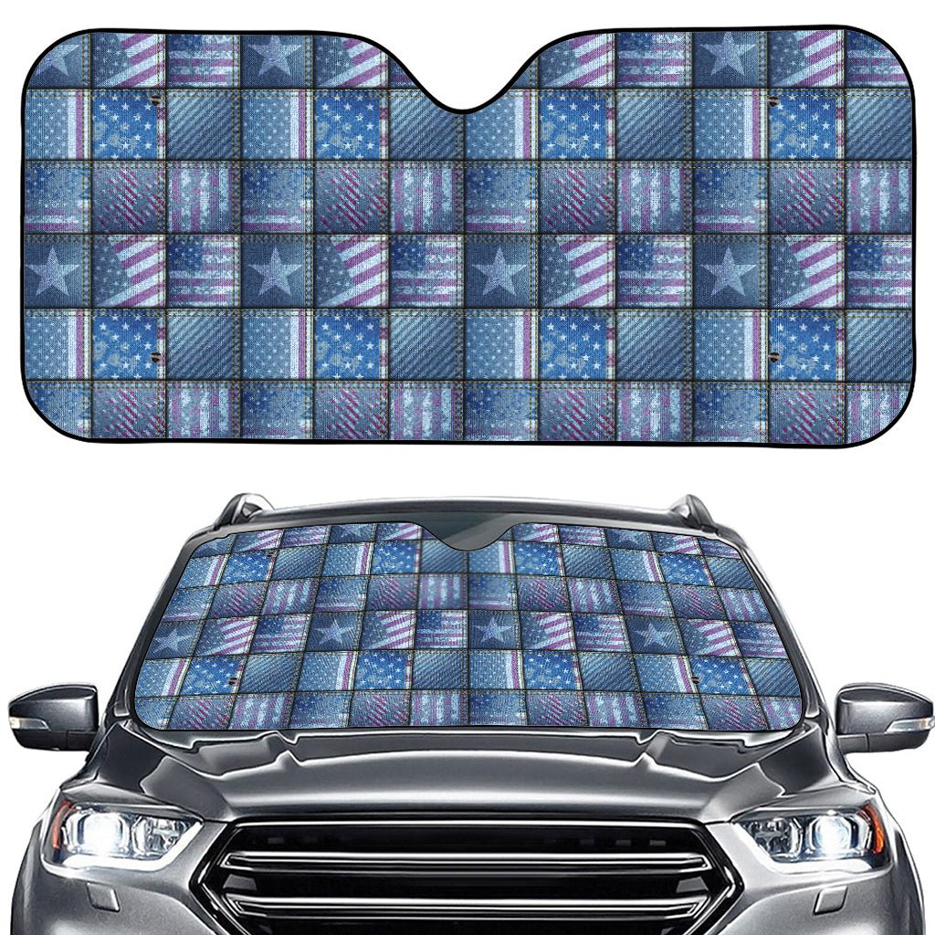 American Denim Patchwork Pattern Print Car Windshield Sun Shade