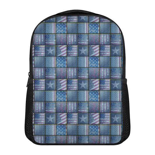 American Denim Patchwork Pattern Print Casual Backpack