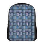 American Denim Patchwork Pattern Print Casual Backpack