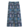 American Denim Patchwork Pattern Print Cotton Front Slit Maxi Skirt