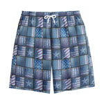 American Denim Patchwork Pattern Print Cotton Shorts