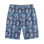 American Denim Patchwork Pattern Print Cotton Shorts