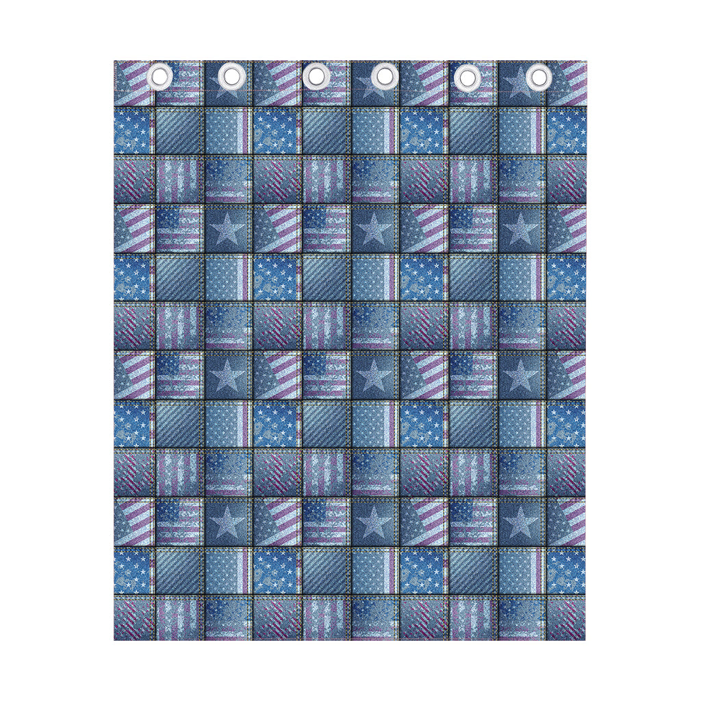 American Denim Patchwork Pattern Print Curtain