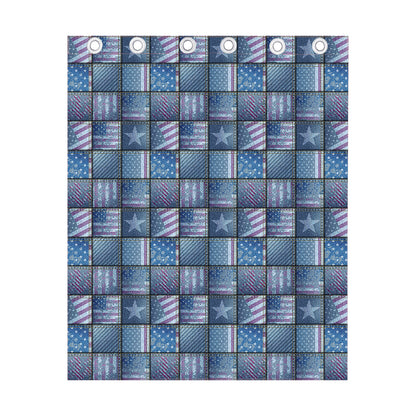 American Denim Patchwork Pattern Print Curtain