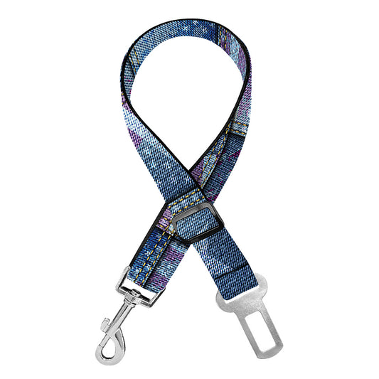 American Denim Patchwork Pattern Print Dog Seat Belt