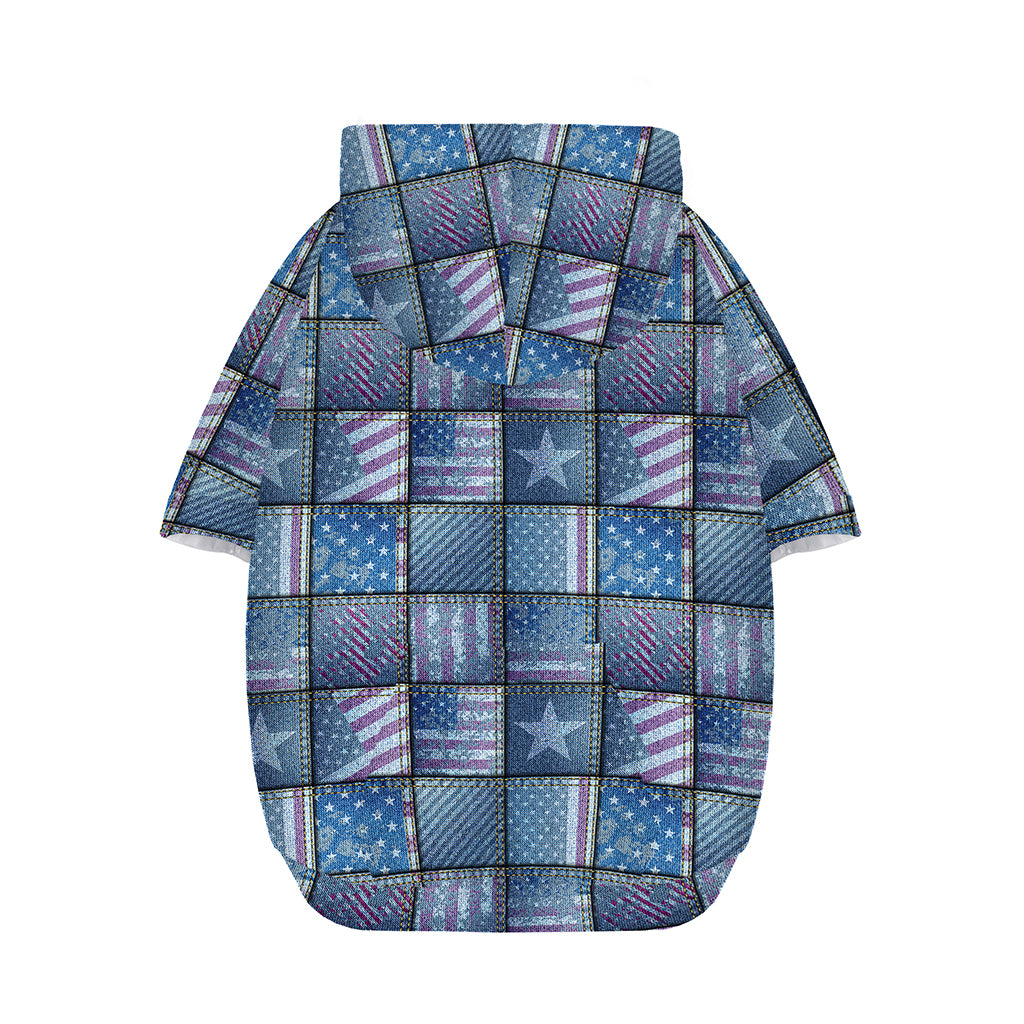 American Denim Patchwork Pattern Print Dog Zip Up Hoodie