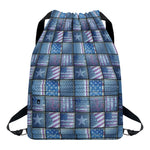 American Denim Patchwork Pattern Print Drawstring Backpack