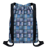 American Denim Patchwork Pattern Print Drawstring Backpack