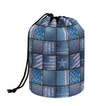 American Denim Patchwork Pattern Print Drawstring Makeup Bag