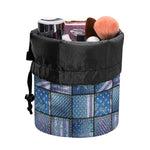 American Denim Patchwork Pattern Print Drawstring Makeup Bag