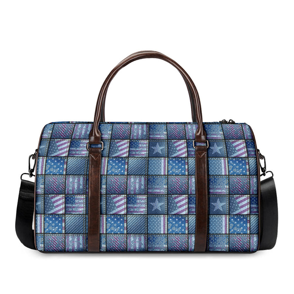 American Denim Patchwork Pattern Print Duffle Bag
