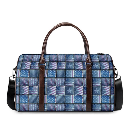 American Denim Patchwork Pattern Print Duffle Bag