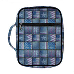 American Denim Patchwork Pattern Print Front Pocket Bible Bag