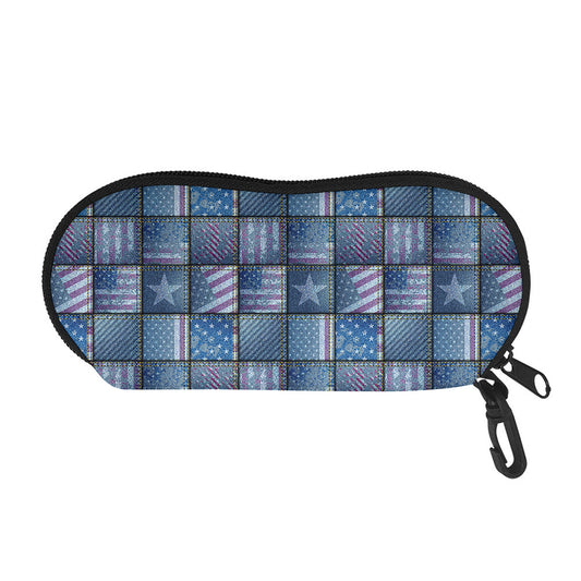 American Denim Patchwork Pattern Print Glasses Case
