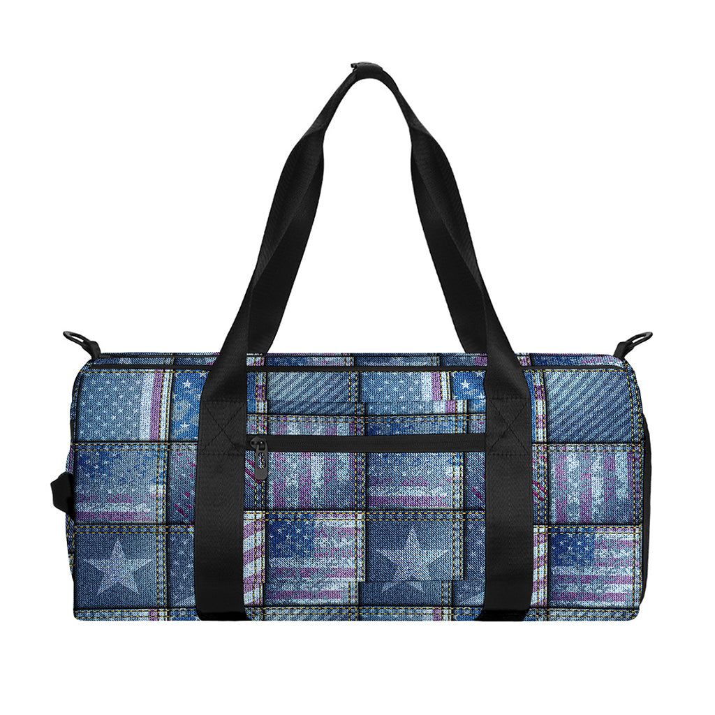 American Denim Patchwork Pattern Print Gym Bag