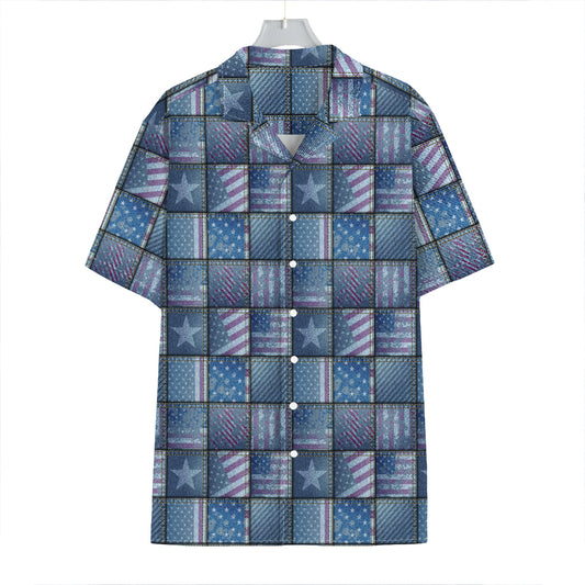 American Denim Patchwork Pattern Print Hawaiian Shirt
