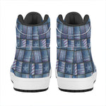 American Denim Patchwork Pattern Print High Top Leather Sneakers