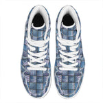 American Denim Patchwork Pattern Print High Top Leather Sneakers