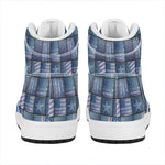 American Denim Patchwork Pattern Print High Top Leather Sneakers