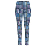 American Denim Patchwork Pattern Print High-Waisted Pocket Leggings