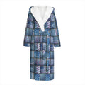 American Denim Patchwork Pattern Print Hooded Bathrobe